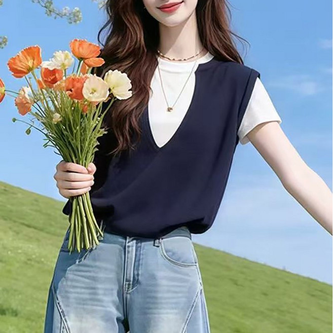 슬림소녀 여성 봄 여름 80kg까지 빅사이즈 심플 컴포트 라운드 반팔 티 데일리 캐주얼 톱