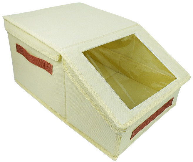 1+1다용도 모자 보관함 수납함 대용량 먼지차단 정리함, 베이지, 2개