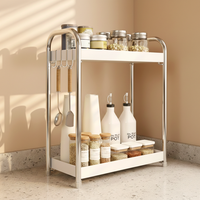 슈레보 주방 높은 2단 양념통 정리 선반, 화이트, 1개
