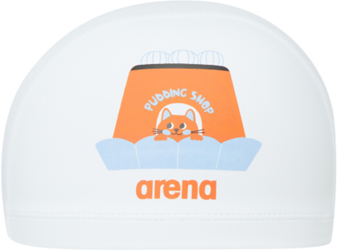 아레나 vs 귀여운 수영모 푸딩 아동 코팅수모 A5AC1AQ51 WHT 수모 수영모자, 1개, 화이트