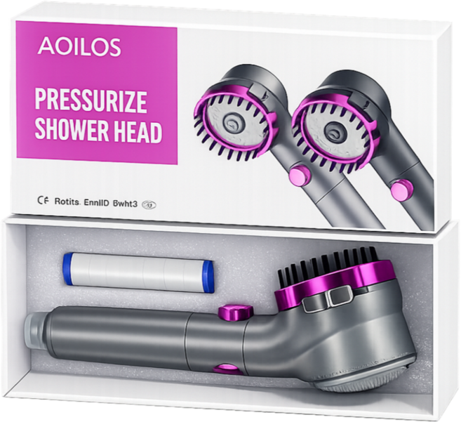 아오일로스 수압상승 샴푸브러쉬 샤워기헤드 원터치 스톱 절수 필터 세트, 그레이, 1세트