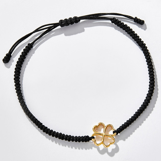 준주얼리 14K 행운클로버 러블리 데일리 블랙 매듭 실 팔찌 JPBEB993