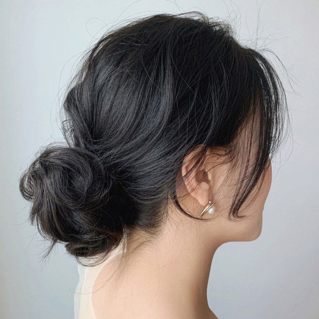 잇츠리빙 똥머리 가발 올림머리 곱창머리끈 똥머리 집게핀, 블랙, 웨이브 곱창가발, 1개