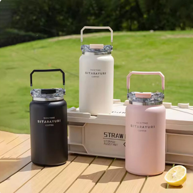 포커스 모닝 보틀 1200ml 1500ml 스테인리스 대용량 텀블러 휴대용 보온보냉 컵 커피 빨대포함, 모닝모틀 1500ML-핑크, 1개, 1.5L