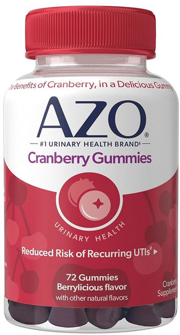 AZO 크랜베리 요로 구미 식이 보충제 2개 = 주스 1잔 세정 및 보호 천연 베리맛 비 변형식품(Non-GMO) 72개, 1개