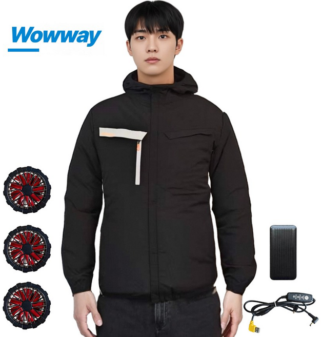 WOWWAY 선풍기 옷 아이스 냉각 남자 작업복 후드 [3개 USB팬]+4단조절+보조배터리20000mAh 에어컨 조끼