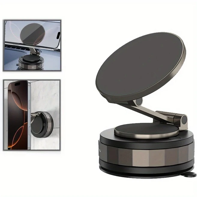마그네틱 휴대폰 홀더 업그레이드된 알루미늄 합금 360 ° 회전 및 접이식 디자인 진공 흡착판 포함, 01 Black