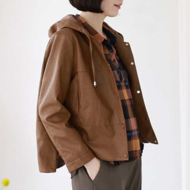 웬디즈갤러리 간절기필수템/후기폭발/지금부터 봄까지 입는 자켓 보보시 레더 후드 자켓 /모임룩/외출룩 KJK110