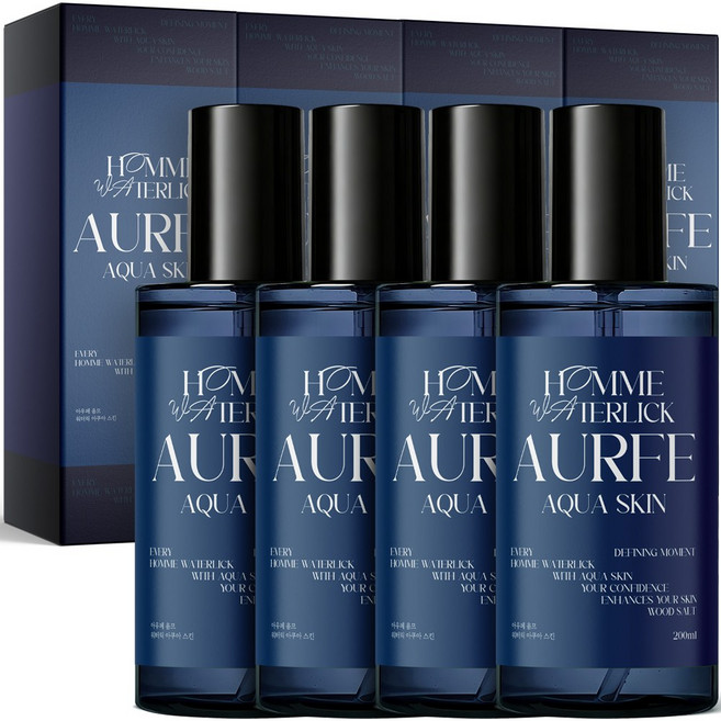 [판테놀함유 남자스킨] 3+1 아우페 옴므 아쿠아 스킨 토너 남성 남자 대용량 수분 보습, 200ml, 4개
