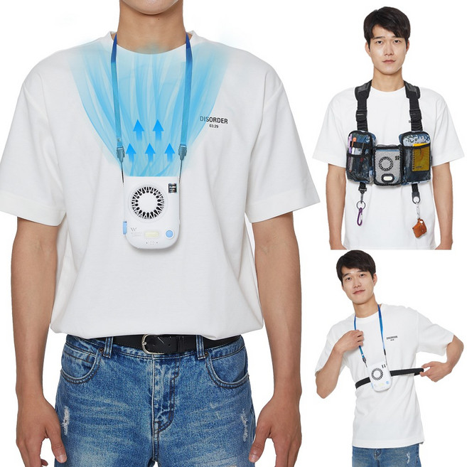 맥스토치 워킹쿨 MWC-077 웨어러블 휴대용 충전식 LED 목걸이 탁상거치 유모차 핸즈프리 미니선풍기 세트, 기본세트, 화이트