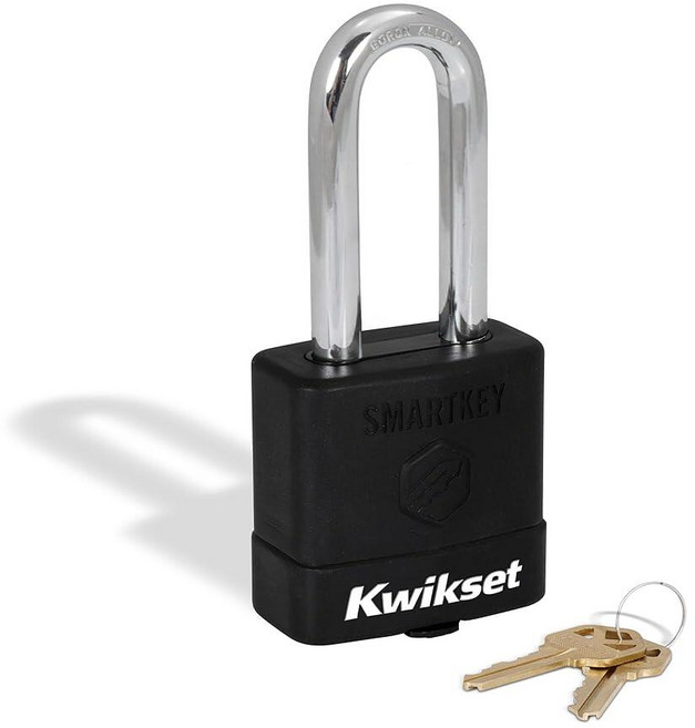Kwikset SmartKey Re-Keyable Laminated Steel Padlock with Boron Carbide Shackle Weather Cover 아웃도, Kwikset SmartKey Re-Keyable La