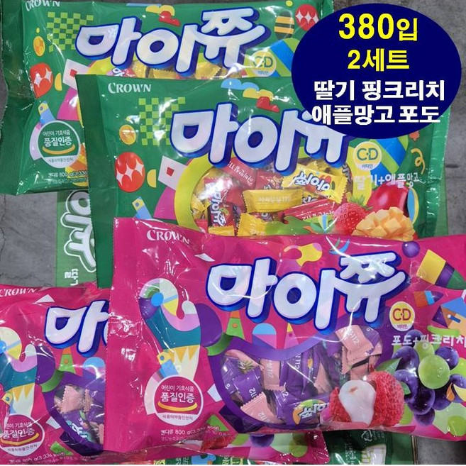 마이쮸 대용량 혼합 4가지맛 1600g 약380개입 딸기+포도+애플망고+핑크리치 마이쭈, 2개, 1.6kg