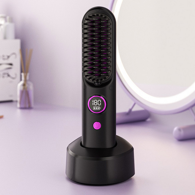 無線充電式整髮梳 5000萬負離子護髮, 1個, 黑色 SS01