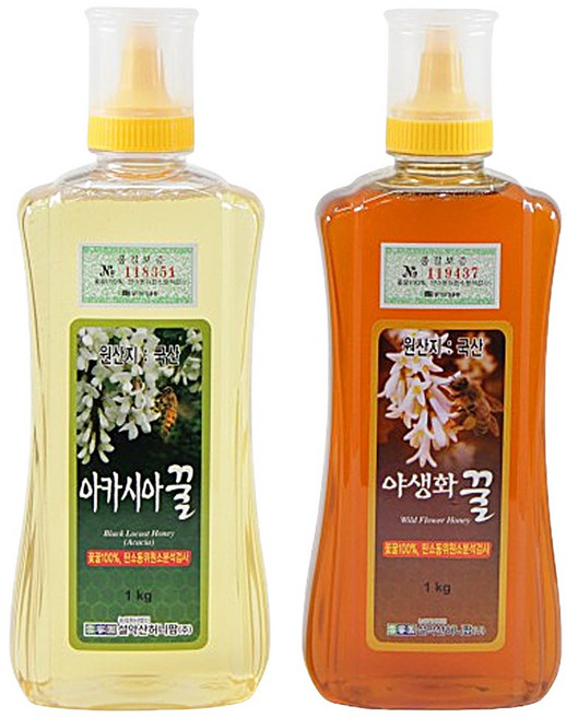 설악산허니팜 튜브꿀 2종 세트( 아카시아꿀 +야생화꿀), 1kg, 2개