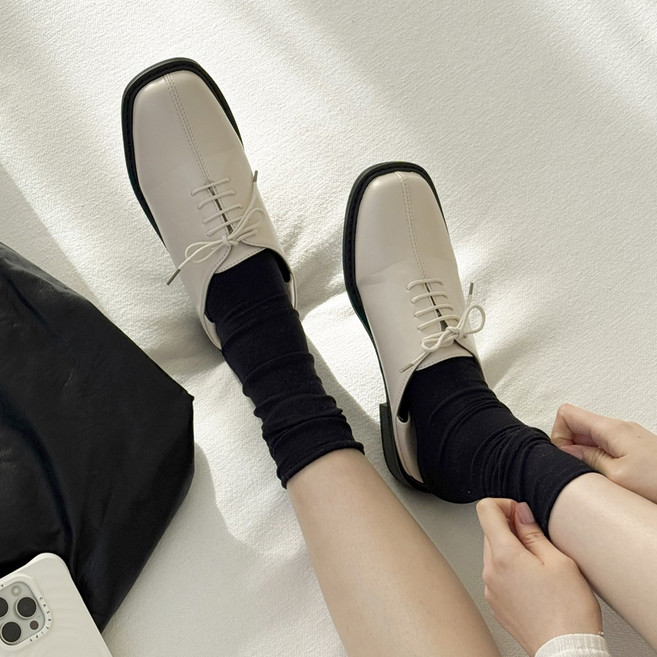 [자체제작/당일출고] 꼼꼼구두 베일드 레이스업 스퀘어 옥스포드 바부슈 로퍼(3cm) CQH322