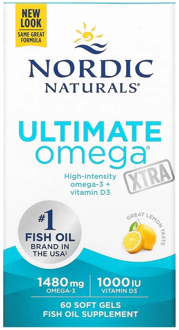 Nordic Naturals Ultimate Omega Xtra 레몬 1480mg 소프트젤 60정(소프트젤당 740mg), Nordic Naturals Ultimate Om..., 1개, 60정 - 쿠팡