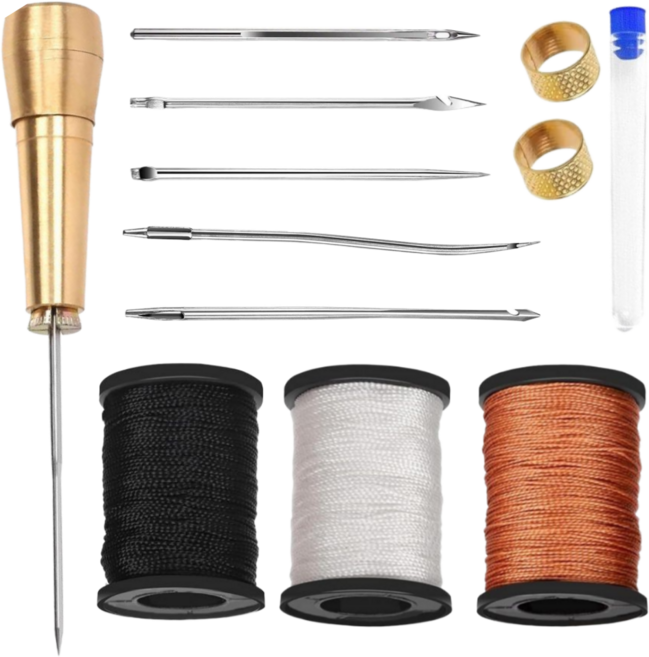 에코룸 가죽 공예 키트 실 바늘 DIY 텐트 신발 수리 도구, 1개, 검정+흰색+갈색