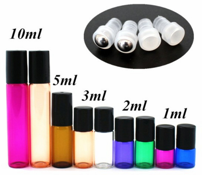 5개/갑 1ml 얇은 유리 롤 병 샘플 테스트 에센셜 오일 공, 07 MULTI, 05 1ml, 02 glass ball