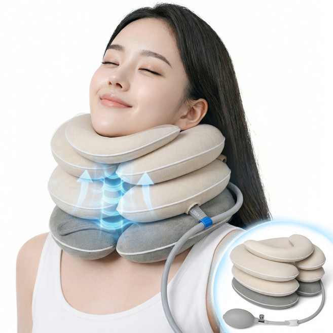 Flyaiku 4 단 조절 공기주입식 목견인기 거북목 교정기 경추 스트레칭 밴드, 1개