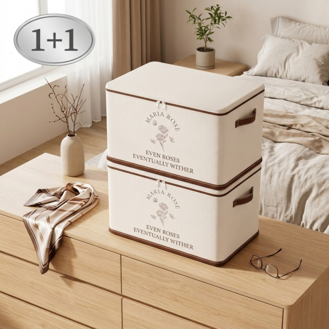 차이첸 튼튼한 리빙박스 수납박스 패브릭 이불정리함 옷보관함 다용도수납함, 2개, 베이지