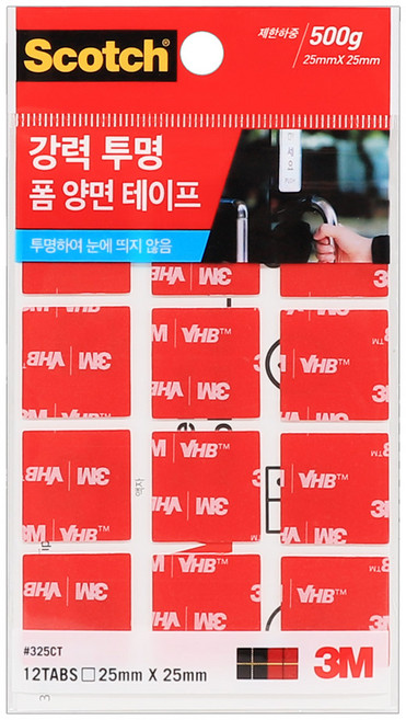 스카치 강력 투명 폼 양면 테이프 아크릴 테잎 사각 25mm, 1개