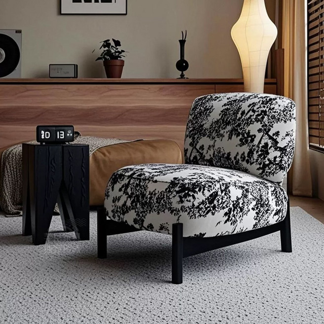 하루꿈 1인용 램스울 소파 푹신한 의자 거실 감성 빈티지 쇼파 의자 원룸 거실 카페 소파, 흑백 수묵색
