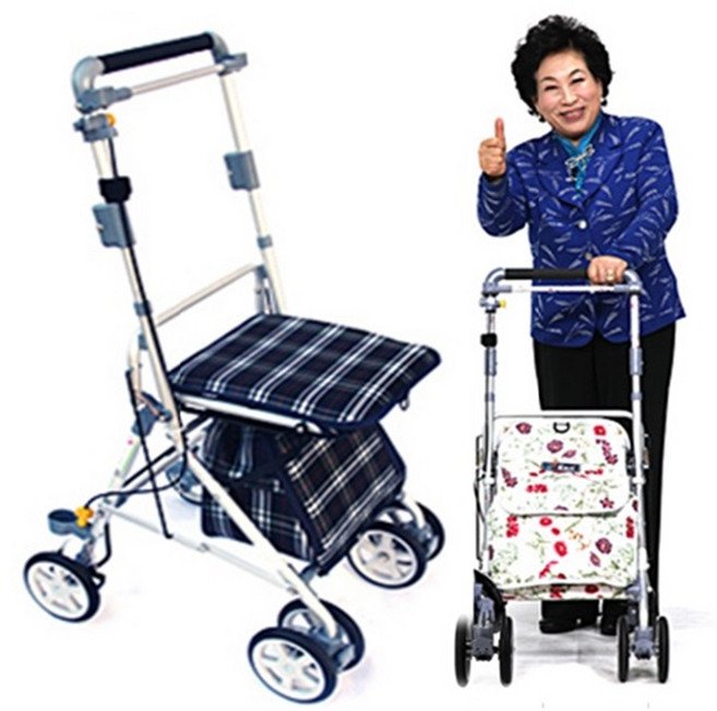 삼주실버카 노인보행기, 1개, 고급형 체크블루