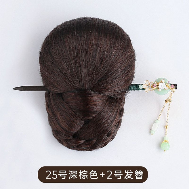 쪽머리 가발 한복 가채 머리 비녀 사극, 짙은갈색(25개)+헤어핀(2개)