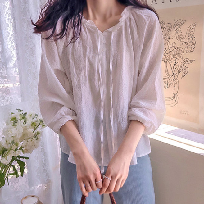 리린 앤하이디 넥샤링 리본 봄봄하늘한 여리핏 블라우스 2918102