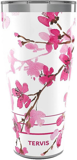 Tervis 일본 벚꽃 디자인 텀블러 및 뚜껑 710ml 투명, 30oz, Stainless Steel