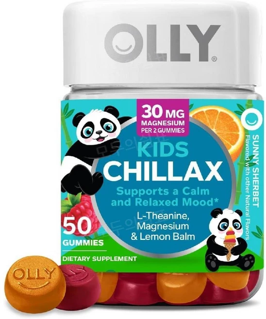 올리 키즈 Chillax 서니 샤벳 맛 구미젤리 50개 마그네슘 L 테아닌 레몬밤, 50정, 1개 - 쿠팡