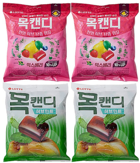 목캔디 대용량 2가지맛 세트 목캔디 허브민트 217g 2P + 믹스베리 217g 2P 총 4P, 1세트