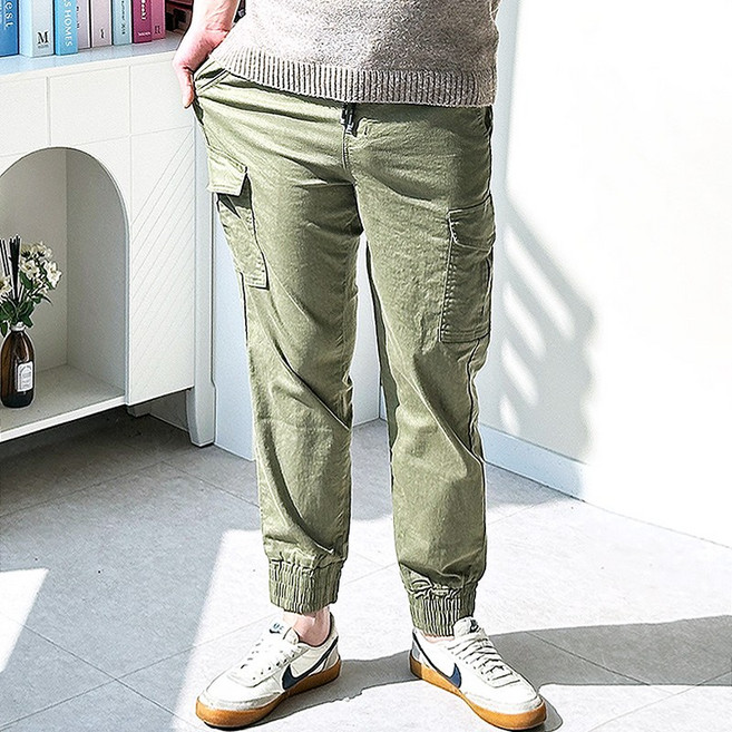 핏콕 남성용 기본 스판 밴드 면 조거 포켓 카고바지