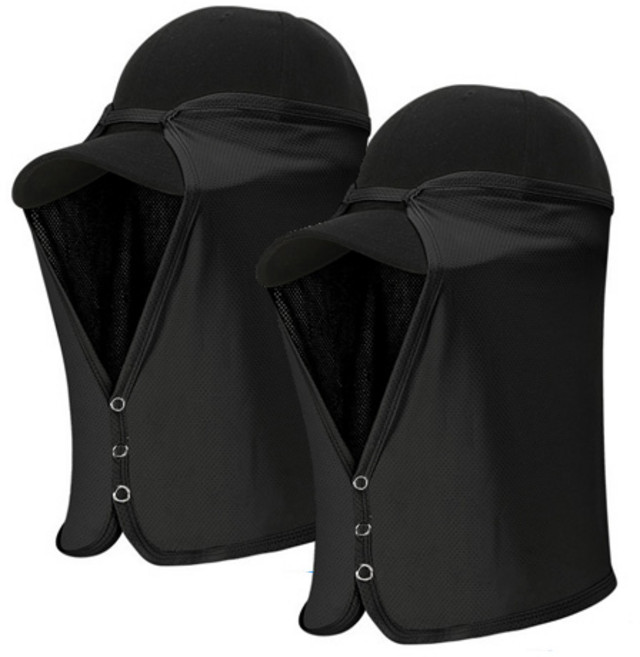 숏타입 모자 햇빛가리개 2개 세트, 블랙