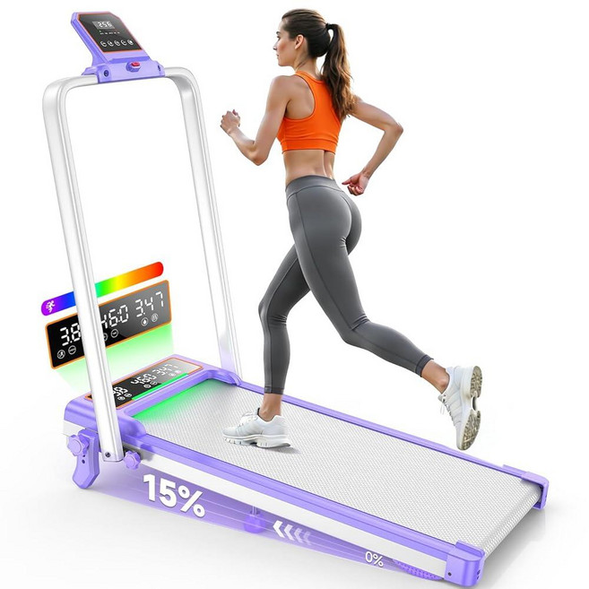접이식 워킹 패드 15% 경사/RGB 조명/듀얼 스크린 디스플레이 가정용 3.5HP 러닝머신 핸들 바 및 조절 가능한 인클라인 4개가 있는 휴대용 워킹 패드 러닝머신 1, 접이식 워킹 패드, 15% 경사/RGB 조명/듀얼 스크