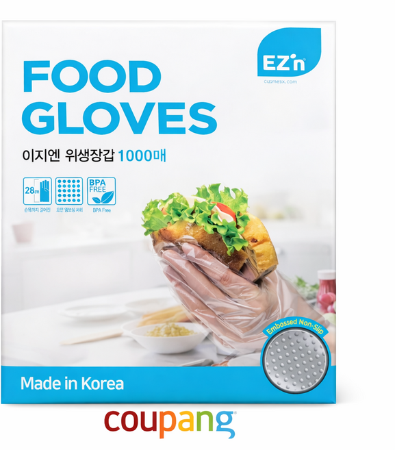 굿픽샵 코스트코 이지엔 위생장갑 1000매 대용량 일회용 비닐장갑 업소용 주방장갑+고급수세미증정, 1개, 1000개입