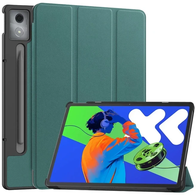 Xiaoxin Pad Pro 12.7 2025 Lenovo 커버 펀다 용 삼중 접이식 스탠드 스마트 태블릿 케이스, 01 Xiaoxin Pro12.7 2025, 08 Dark Green