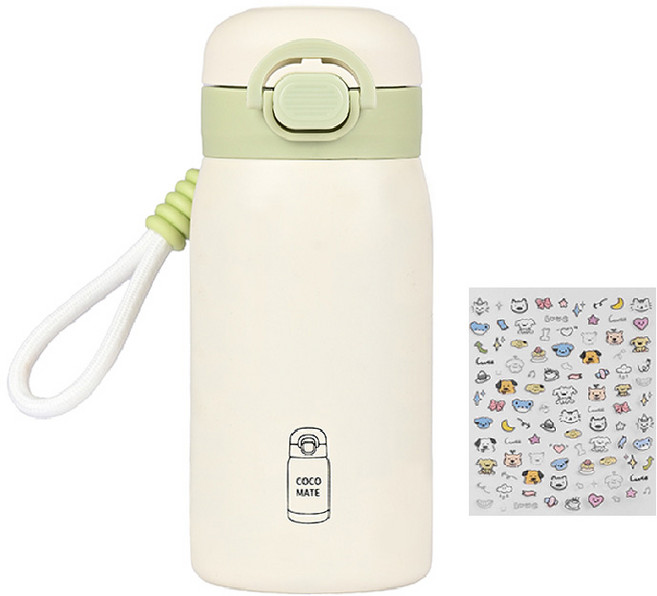 코코메이트 원터치 보온보냉 빨대겸용 텀블러 + 스트랩 + 스티커세트, 1개, 350ml, 그린