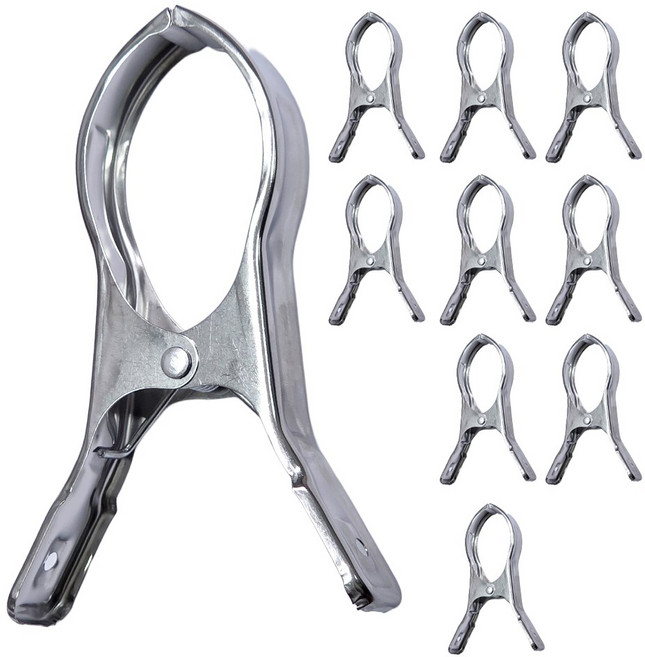 바이트 초강력 스텐 이불집게 대형 빨래건조대 고정 클립, 실버, 10개