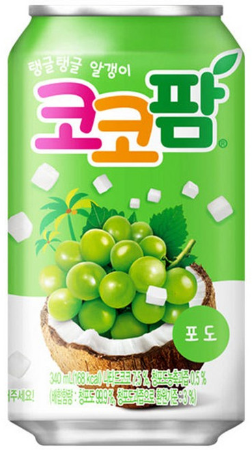 해태 코코팜 포도 340ml 뚱캔 24캔 x 2개 어린이 혼합 음료 코코넛 과즙 청포도 젤리 간식, 48개