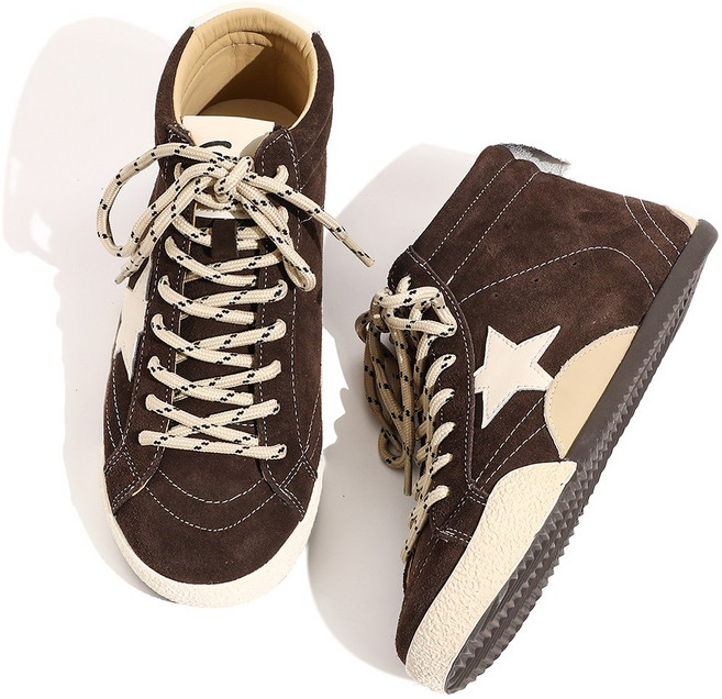 Shougu H-18690 스타 패턴 여성 하이 탑 슈즈 새로운 다재다능한 무광택 가죽 캐주얼 야외 부츠