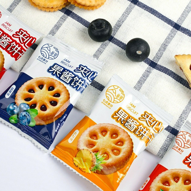 과일잼 쿠키 4종 과자 비스킷 스낵 중국과자 중국식품 간식 딸기 블루베리 오렌지 파인애플잼, 블루베리 100개, 1개