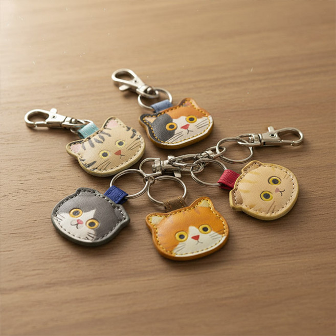 고양이 가죽 키링 열쇠고리 키홀더 가방 장식 귀여운 캐릭터 고양이 키링 5종, 삼색냥 미케, 1개