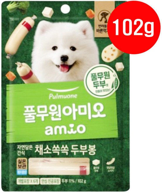 풀무원아미오 강아지 자연담은 간식 채소쏙쏙 두부봉 간식, 두부맛, 102g, 1개