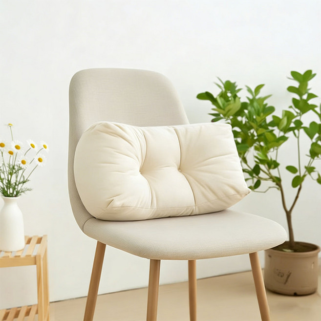 Pogeuni 쿠션감 셔닐 의자 등받이 쿠션 허리 받침 쇼파 쿠션 사무실 의자 요추 받침 베개, 베이지