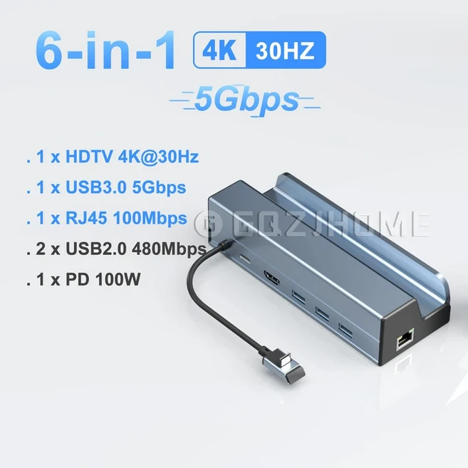 스팀 덱 도크 6-in-1 도킹 스테이션 덱/ROG Ally용) 4K@60HZ HDTV PD 100W 3*USB 3.0 기가비트 RJ45 허브, 01 4K30Hz