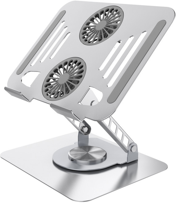 RUNDX 접이식 회전 듀쿨링팬 높이조절 휴대용 노트북 거치대, 실버, 1개