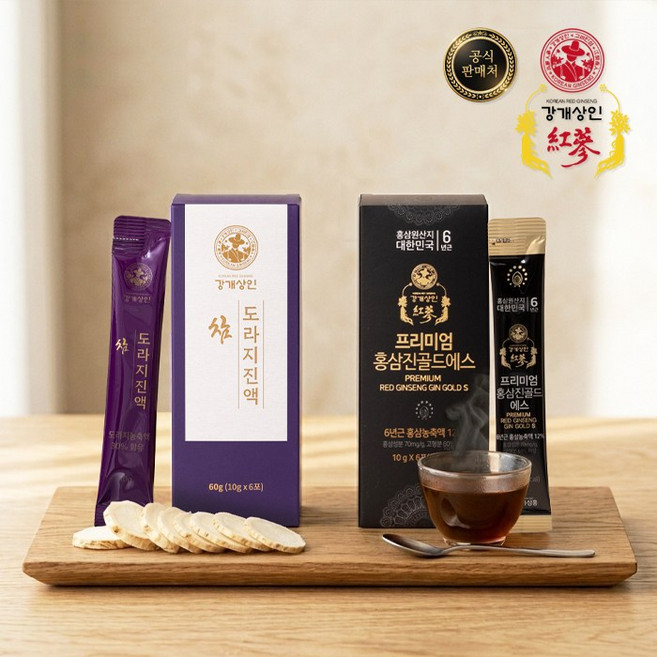 강개상인 참도라지진액 6포 홍삼진골드에스 6포(총 12포) 각 10g 먹기 편한 스틱형