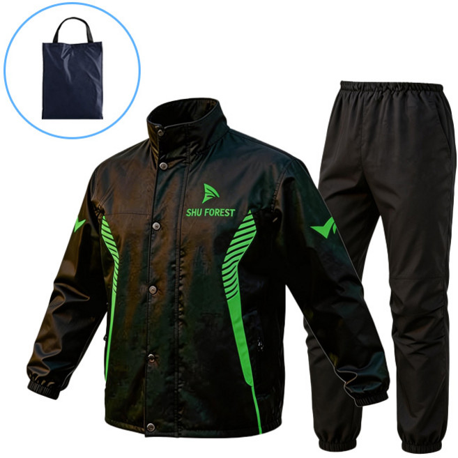 KIKOKO 방수 오토바이 우의 상하의 세트 초강력방수 배달우비, 그린