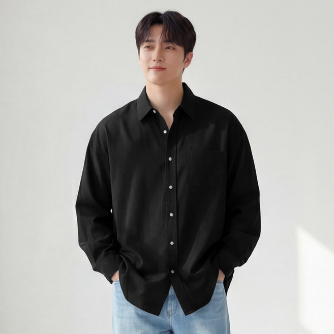 루크 남성 루즈핏 링클프리 긴팔 셔츠 캐주얼 오버핏 와이셔츠